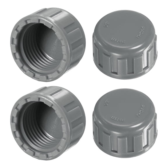 Uxcell 4-Pack 1/2 Inch UPVC Sprinkler Cap, Female Thread Sprinkler Head Caps for Yard/Garden/Watering Irrigation Systems, Inner Teeth End Pipe Plugs [Gray]