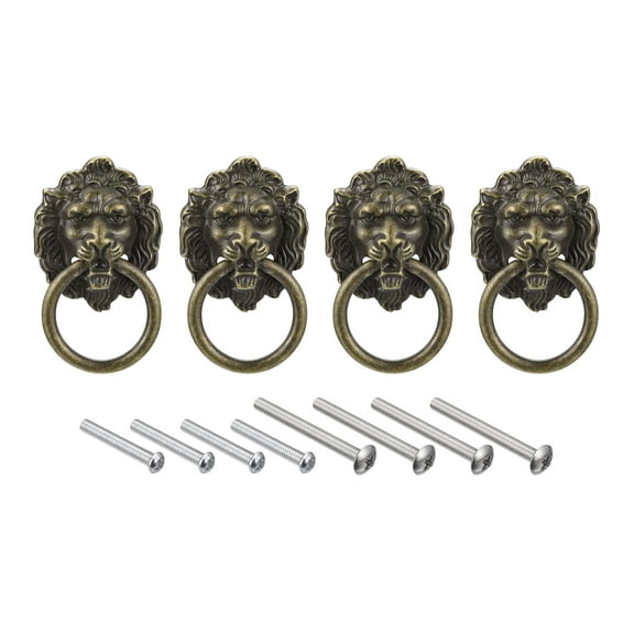 Uxcell 4 Pack 1.57"x1.97" Lion Head Pulls Knob for Dresser Wardrobe Kitchen (Bronze)