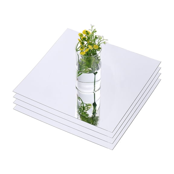 Uxcell 4 Pack 12 Inch Mirror Centerpieces for Tables, Square Mirrors for Centerpieces Self Adhesive Acrylic for Wedding, Silver