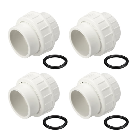 Uxcell 4 Pack 2 Inch PVC Union Coupling Pipe Fitting, Slip Union Straight Adapter - for Pumps/Filters/Indoor Plumbing Project/Irrigation, SCH 40-EPDM O-Ring Furniture Grade PVC Fittings