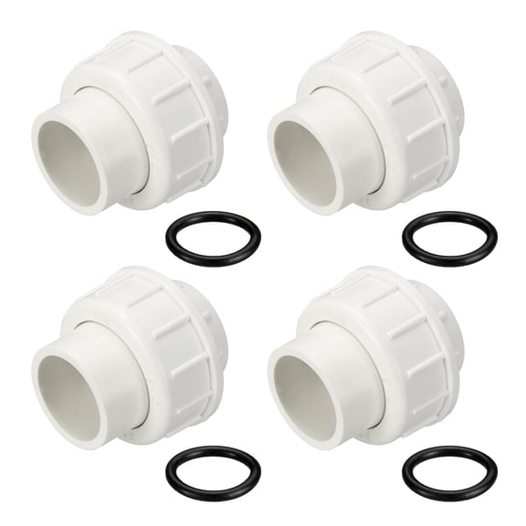Uxcell 4 Pack 3/4 Inch PVC Union Coupling Pipe Fitting, Slip Union Straight Adapter - for Pumps/Filters/Indoor Plumbing Project/Irrigation, SCH 40-EPDM O-Ring Furniture Grade PVC Fittings