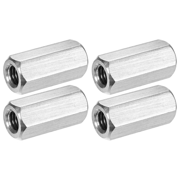 Uxcell 4-Pack 3/8"-16 UNC Hex Coupling Nuts, 1.38" Length 304 Stainless Steel Fully Threaded[Silver Tone]