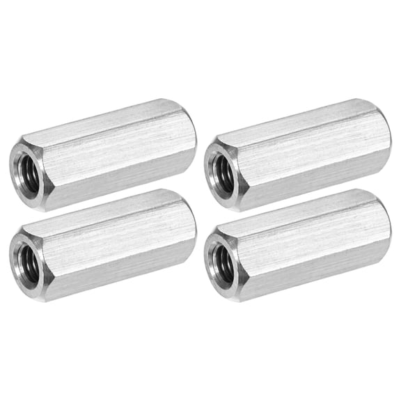 Uxcell 4-Pack 3/8"-16 UNC Hex Coupling Nuts, 1.57" Length 304 Stainless Steel Fully Threaded[Silver Tone]
