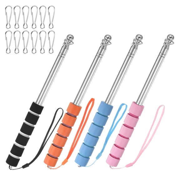 Uxcell 4-Pack 3.94Ft/1.2M Telescopic Flag Pole with Clips Black/Orange/Blue/Pink