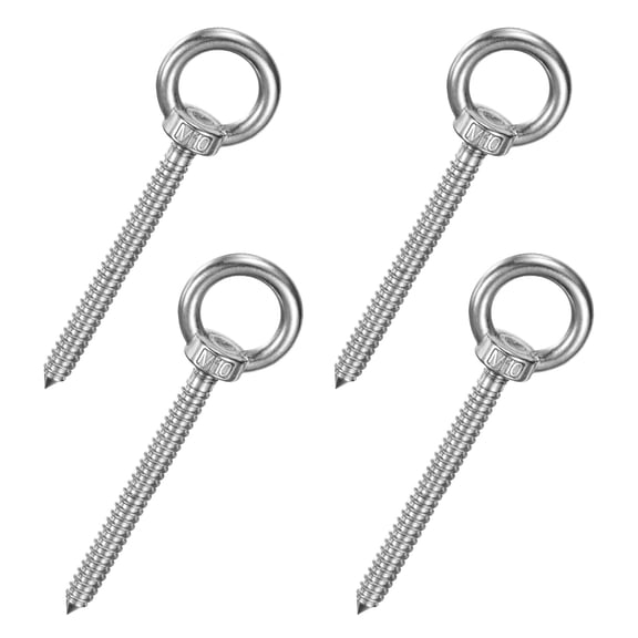 Uxcell 4-Pack 304 Stainless Steel Eyebolt M10x100mm Shoulder Lifting Eye Bolt for Wood Securing/Swing/Hanging Hammocks Silver