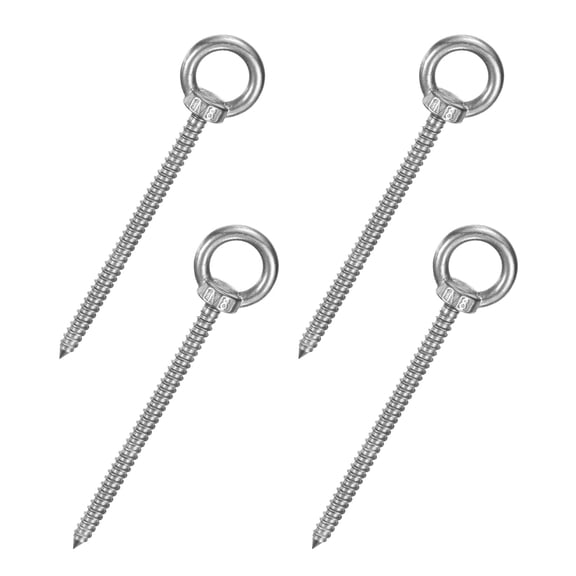 Uxcell 4-Pack 304 Stainless Steel Eyebolt M8x120mm Shoulder Lifting Eye Bolt for Wood Securing/Swing/Hanging Hammocks Silver
