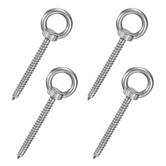 Uxcell 4-Pack 304 Stainless Steel Eyebolt M8x80mm Shoulder Lifting Eye Bolt for Wood Securing/Swing/Hanging Hammocks Silver