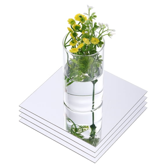 Uxcell 4 Pack 6 Inch Mirror Centerpieces for Tables, Square Mirrors for Centerpieces Self Adhesive Acrylic for Wedding, Silver
