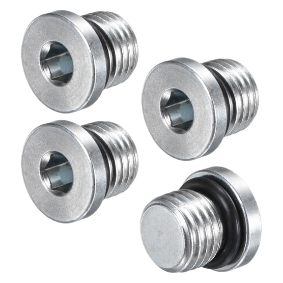 Uxcell 4-Pack 7/16-20UNF Inner Hex Head Pipe Fitting Plug, Stainless Steel Sensor Socket Plug with Seal O-Ring Sealing Screw