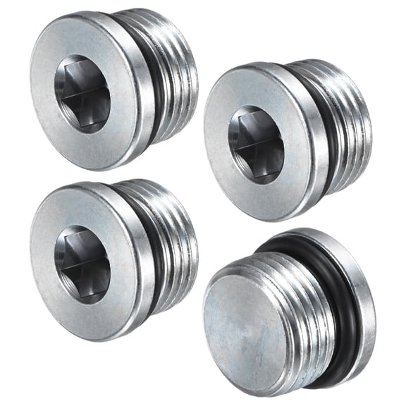 Uxcell 4-Pack 7/8-14UNF Inner Hex Head Pipe Fitting Plug, Stainless Steel Sensor Socket Plug with Seal O-Ring Sealing Screw