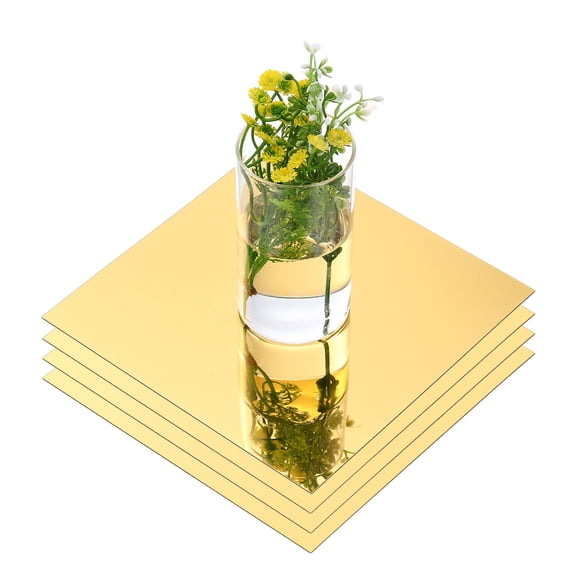 Uxcell 4 Pack 8 Inch Mirror Centerpieces for Tables, Square Mirrors for Centerpieces Self Adhesive Acrylic for Wedding, Gold