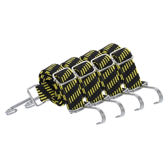 Uxcell 4 Pack Adjustable Bungee Cords with Hooks, 39 Inch Flat Heavy Duty Elasticity Straps Rubber Bungee Cords with Buckle for Outdoor, Camping, Tarp, Bike Rack, Luggage, Black Yellow