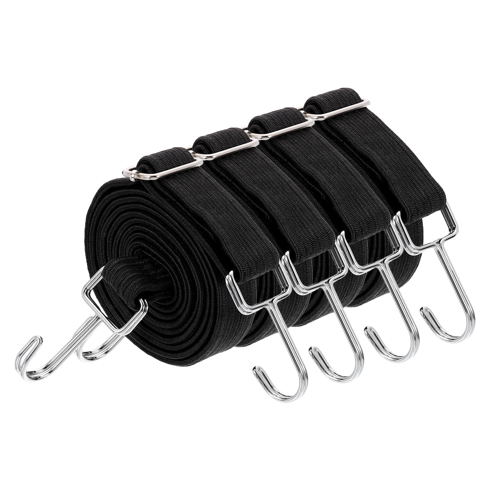 Uxcell 4 Pack Adjustable Bungee Cords with Hooks, 79 Inch Flat Heavy Duty Elasticity Straps Rubber Bungee Cords with Buckle for Outdoor, Camping, Tarp, Bike Rack, Luggage, Black