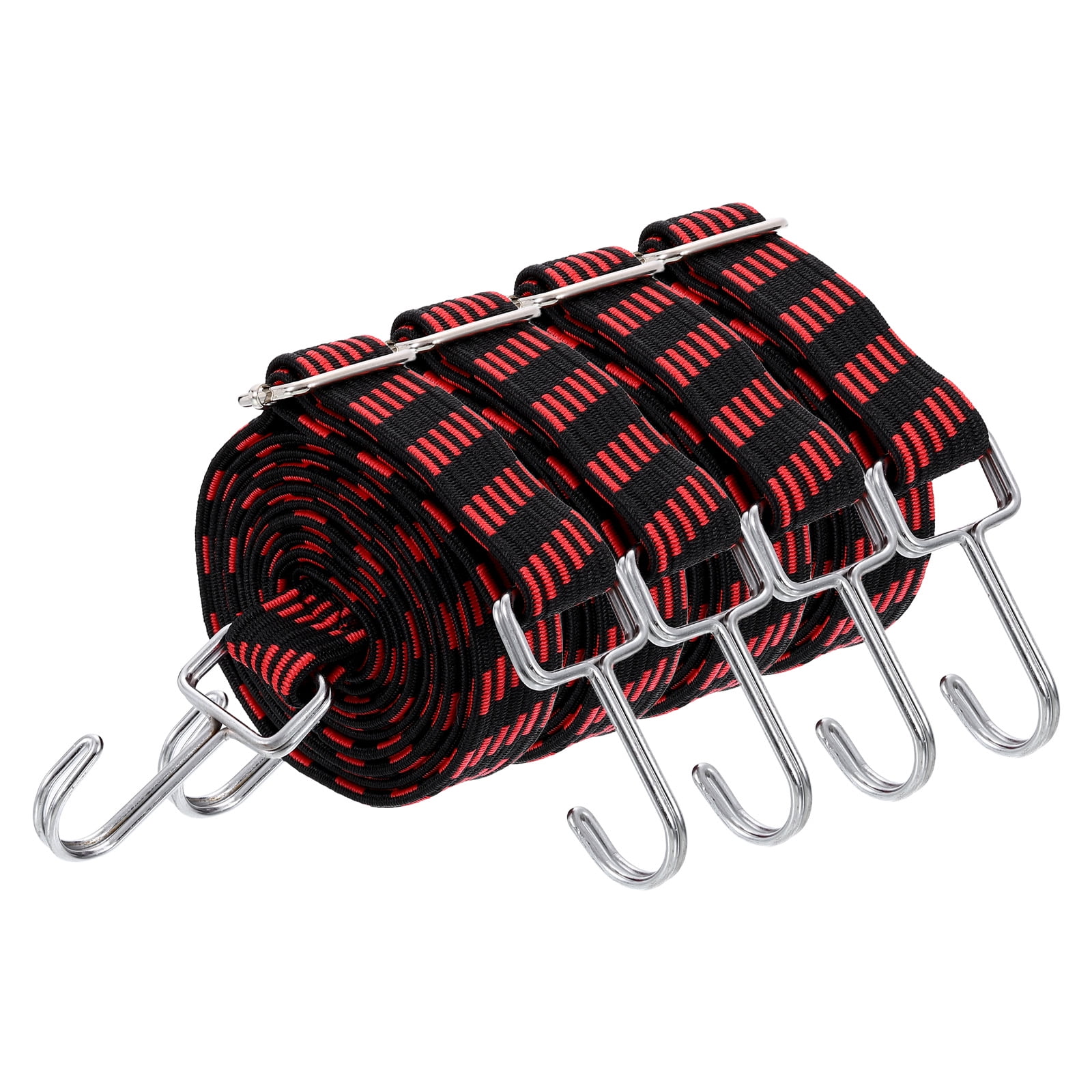 Uxcell 4 Pack Adjustable Bungee Cords with Hooks, 79 Inch Flat Heavy Duty Elasticity Straps Rubber Bungee Cords with Buckle for Outdoor, Camping, Tarp, Bike Rack, Luggage, Black Red