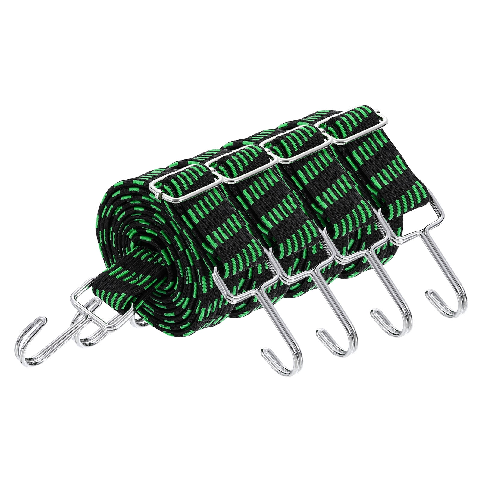 Uxcell 4 Pack Adjustable Bungee Cords with Hooks, 79 Inch Flat Heavy Duty Elasticity Straps Rubber Bungee Cords with Buckle for Outdoor, Camping, Tarp, Bike Rack, Luggage, Black Green