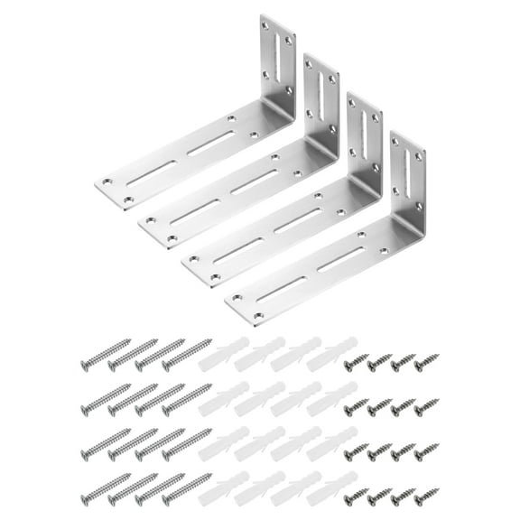 Uxcell 4 Pack Adjustable L-Shape Corner Brace, 90 x 180 x 45mm l Corner Brace Slotted Joint Right Angle Bracket with Screws for Fixing Furniture Wood Shelves Cabinet Shelf, Silver