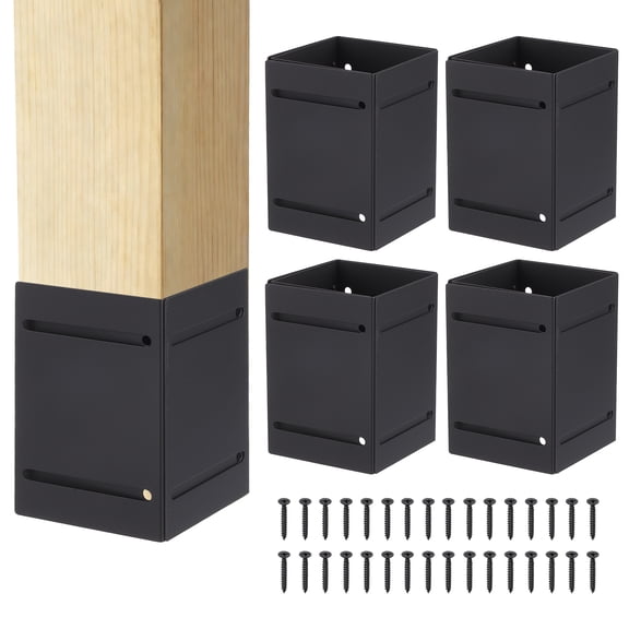 Uxcell 4 Pack Adjustable Post Protector, Carbon Steel Fences Post Protector (Range 3.3"-6") Protect Mailboxes, Deck, Fence from Rain Damage, Black