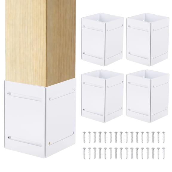 Uxcell 4 Pack Adjustable Post Protector, Carbon Steel Fences Post Protector (Range 3.3"-6") Protect Mailboxes, Deck, Fence from Rain Damage, White