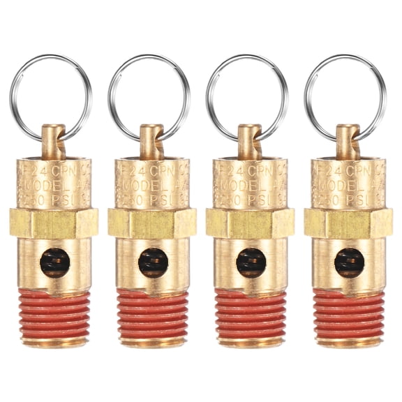 Uxcell 4-Pack Air Compressor Pressure Release Safety Valve, 1/4" NPT Male 250 PSI Brass Threaded Automatic Air Vent Valve