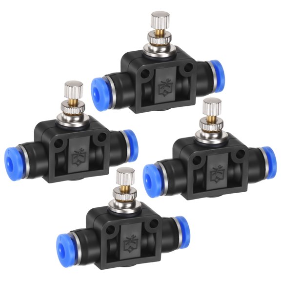 Uxcell 4-Pack Air Flow Control Valve with Push-to-Connect Fitting, 4mm(5/32") OD Pneumatic Quick Speed Controller Union Straight