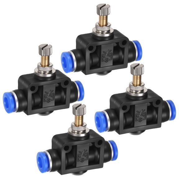Uxcell 4-Pack Air Flow Control Valve with Push-to-Connect Fitting, 6mm(1/4") OD Pneumatic Quick Speed Controller Union Straight