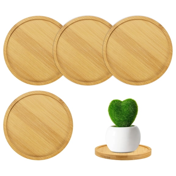 Uxcell 4-Pack Bamboo Plant Saucer, 4.33 Inch ID Round Flower Pot Plant Saucers for Indoor/Outdoor [4.72 Inch OD, Beige]