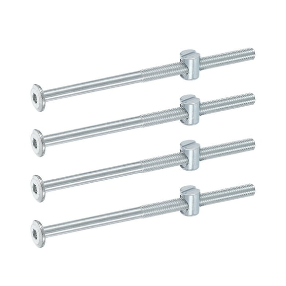 Uxcell 4 Pack Bed Frame Bolts, M6 x 110mm Hex Socket Head Screws Bolts Barrel Nuts Bunk Bed Bolts Furniture Screws with Slotted Head Barrel Nut for Chairs Cots, Silver