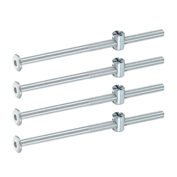 Uxcell 4 Pack Bed Frame Bolts, M6 x 120mm Hex Socket Head Screws Bolts Barrel Nuts Bunk Bed Bolts Furniture Screws with Rice-shaped Head Barrel Nut for Chairs Cots, Silver