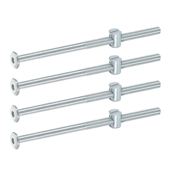 Uxcell 4 Pack Bed Frame Bolts, M6 x 120mm Hex Socket Head Screws Bolts Barrel Nuts Bunk Bed Bolts Furniture Screws with Slotted Head Barrel Nut for Chairs Cots, Silver
