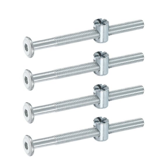 Uxcell 4 Set Bed Frame Bolts, M6 x 75mm Hex Socket Head Screws Bolts Barrel Nuts Bunk Bed Bolts Furniture Screws with Rice-shaped Head Barrel Nut for Chairs Cots, Silver