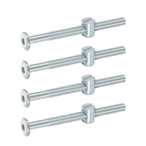 Uxcell 4 Pack Bed Frame Bolts, M6 x 75mm Hex Socket Head Screws Bolts Barrel Nuts Bunk Bed Bolts Furniture Screws with Slotted Head Barrel Nut for Chairs Cots, Silver