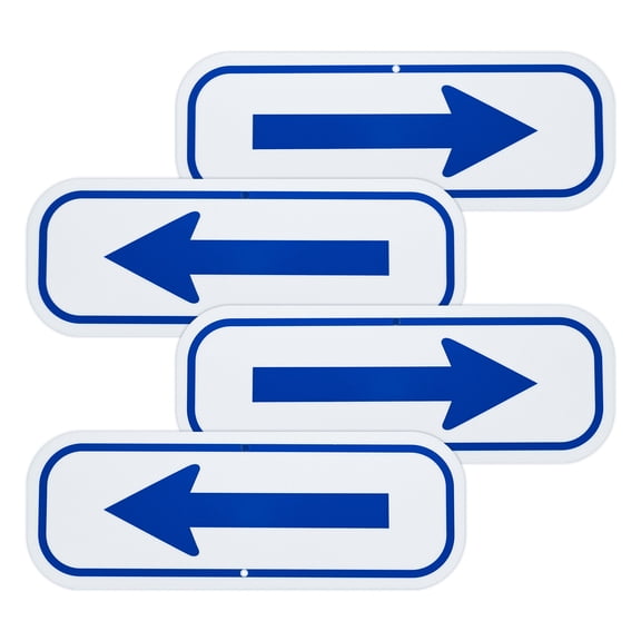 Uxcell 4-Pack Blue Arrow Signs, 9.84 x 3.54 Aluminum Reflective One-way Arrow Sign for Outdoor Lawn Garden Decorations, Street Sign [White/Blue]