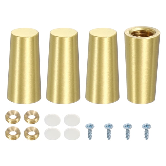 Uxcell 4 Pack Brass Cutting Board Feet, 0.59" x 1.18" Non Slip Mini Cabinet Leg Feet with Screws and Washers for Wood Boards Box Display Tray Riser