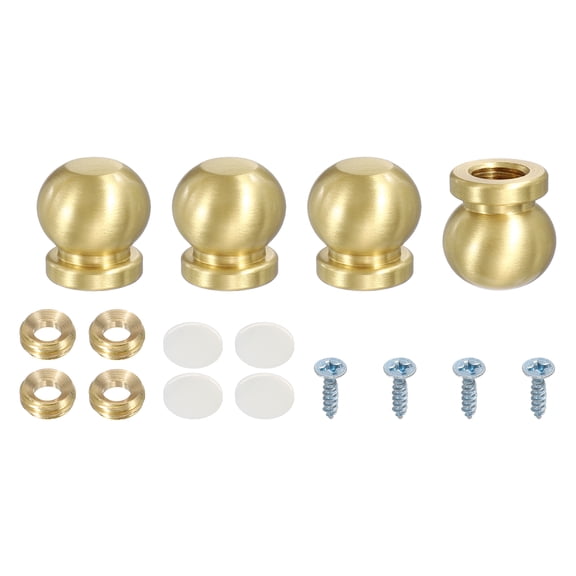 Uxcell 4 Pack Brass Cutting Board Feet, 0.75" x 0.79" Non Slip Mini Cabinet Leg Feet with Screws and Washers for Wood Boards Box Display Tray Riser