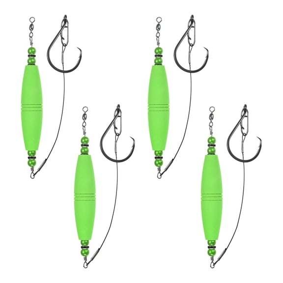 Uxcell 4-Pack Catfish Float Rigs, 3 Inch EVA Buoyancy Foam Fishing Bobbers Popping with Swivel and Hooks Floats Rattling Cork Catfish Gear [Light Green]