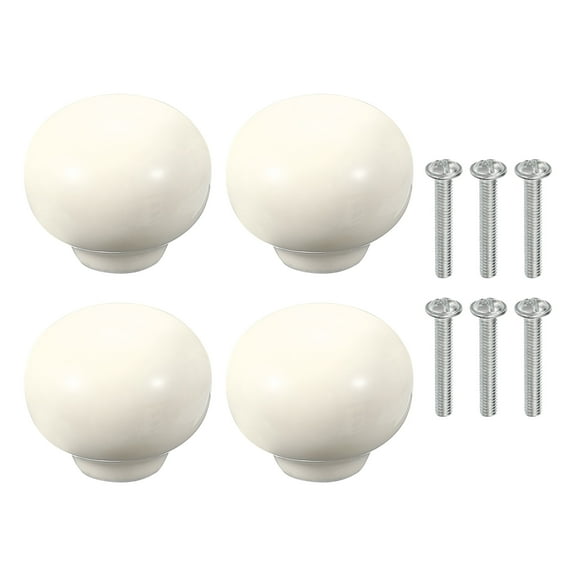 Uxcell 4 Pack Ceramic Cabinet Knobs, 1.3 Inch Round Ceramic Drawer Knob Dresser Pulls with Mounting Screws Knobs Modern Furniture Handles for Kitchen Closet Cupboard, Beige
