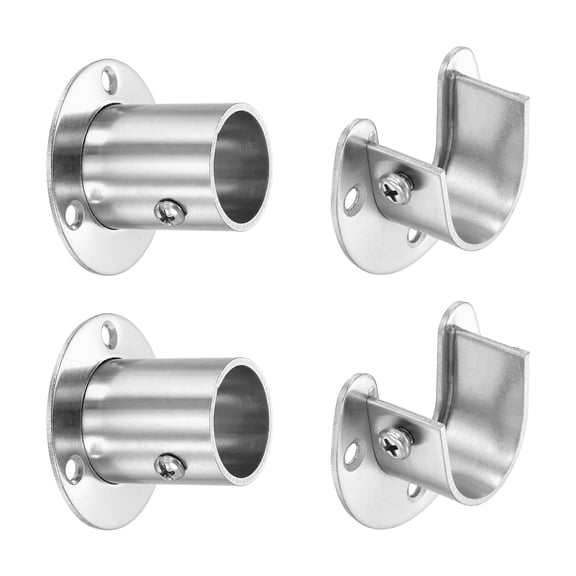 Uxcell 4 Pack Closet Pole Sockets, 1" 304 Stainless Steel Flange Rod Holder, 1.5" Height Closet Rod End Supports for Closet Wardrobe Shower Curtain, Silver
