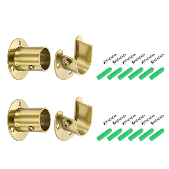 Uxcell 4 Pack Closet Pole Sockets, 1" 304 Stainless Steel Flange Rod Holder, 1.5" Height Closet Rod End Supports with Screws for Closet Wardrobe Shower Curtain, Gold