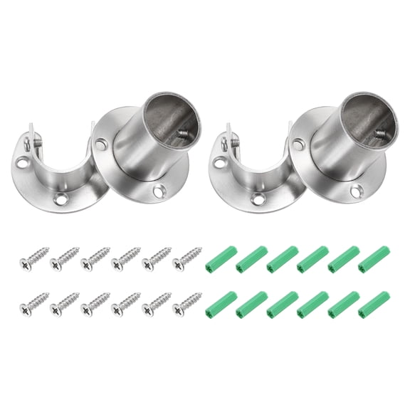 Uxcell 4 Pack Closet Pole Sockets, 1" Stainless Steel Flange Rod Holder, 1.5" Height Closet Rod End Supports with Screws for Closet Wardrobe Shower Curtain