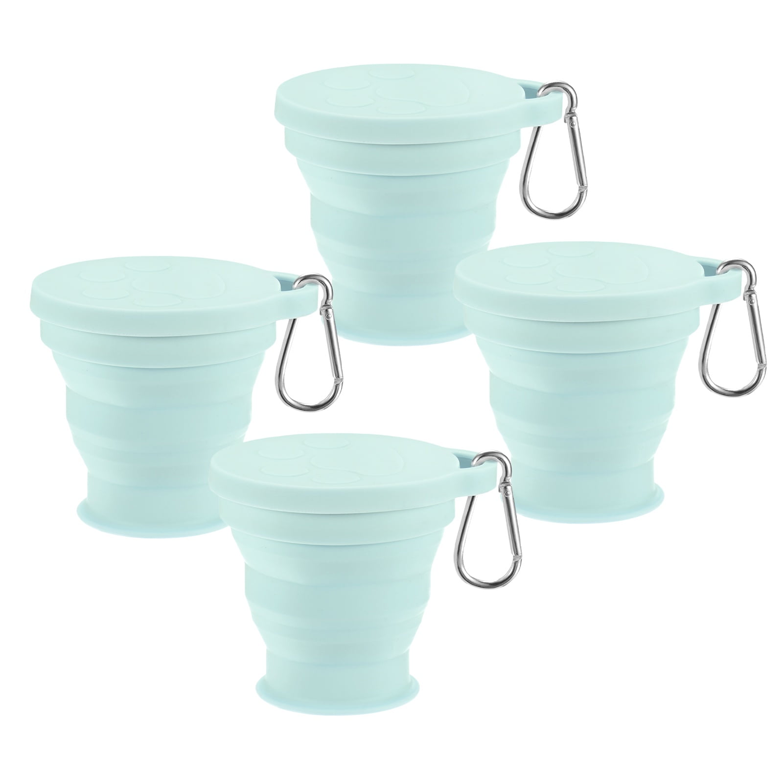 Uxcell 4 Pack Collapsible Travel Cup, 6oz(180ml) Silicone Cat Paw Portable Foldable Water Cup Bottle with Spring Buckle [Blue]