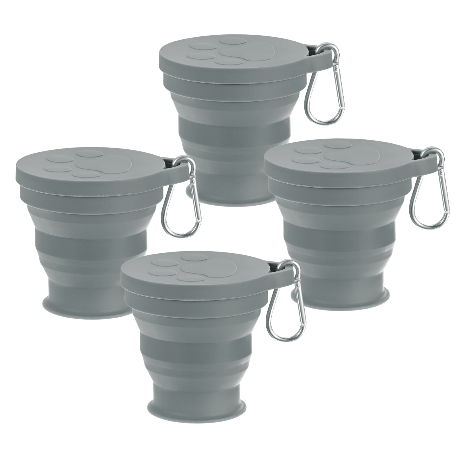Uxcell 4 Pack Collapsible Travel Cup, 6oz(180ml) Silicone Cat Paw Portable Foldable Water Cup Bottle with Spring Buckle [Dark Gray]