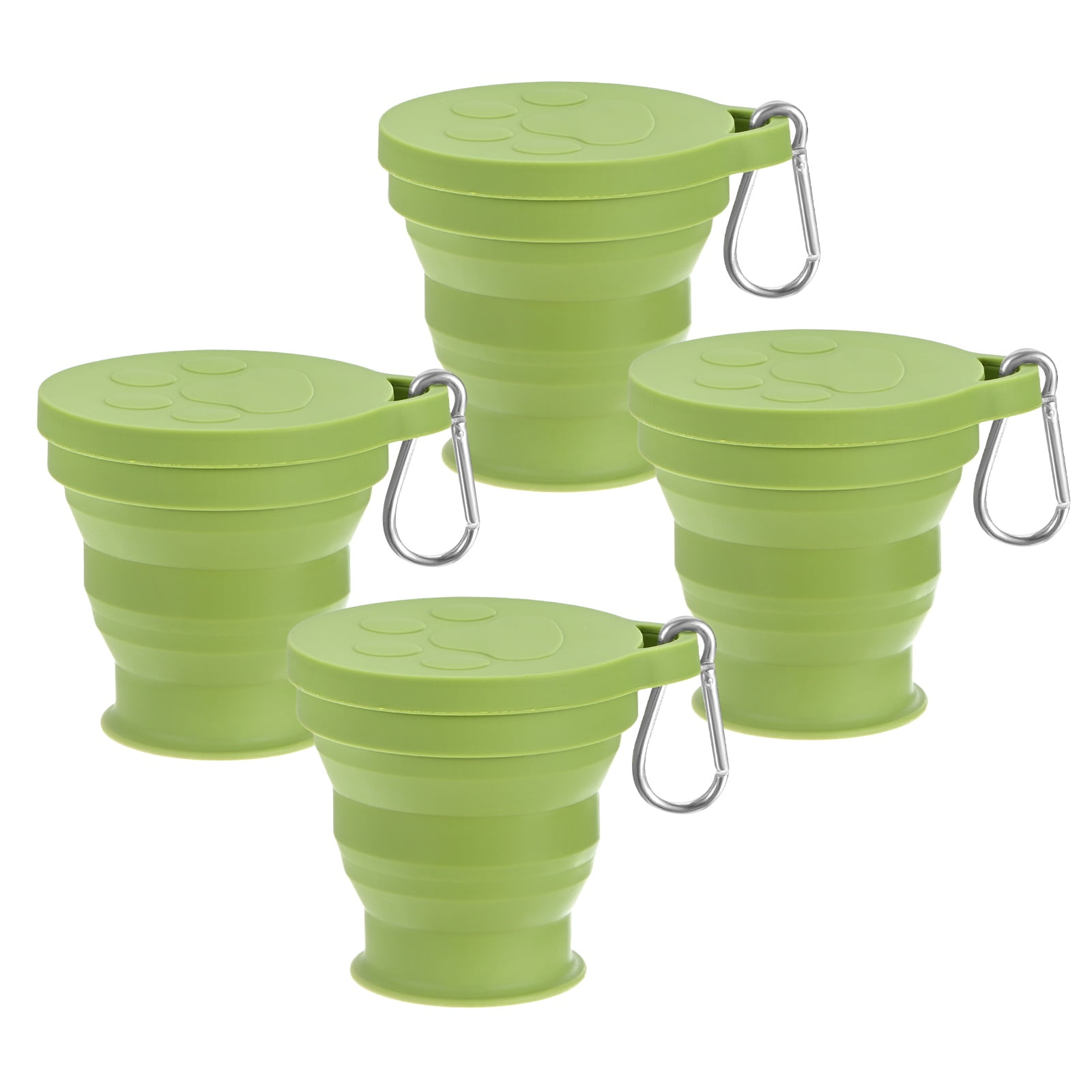 Uxcell 4 Pack Collapsible Travel Cup, 6oz(180ml) Silicone Cat Paw Portable Foldable Water Cup Bottle with Spring Buckle [Green]