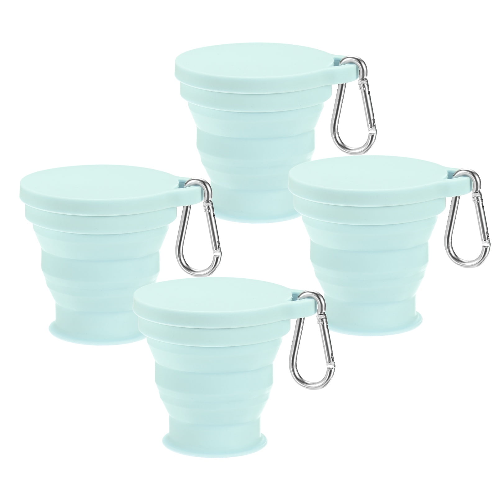 Uxcell 4 Pack Collapsible Travel Cup, 6oz(180ml) Silicone Portable Foldable Water Cup Bottle with Spring Buckle [Blue]