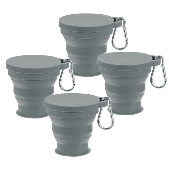Uxcell 4 Pack Collapsible Travel Cup, 6oz(180ml) Silicone Portable Foldable Water Cup Bottle with Spring Buckle [Dark Gray]