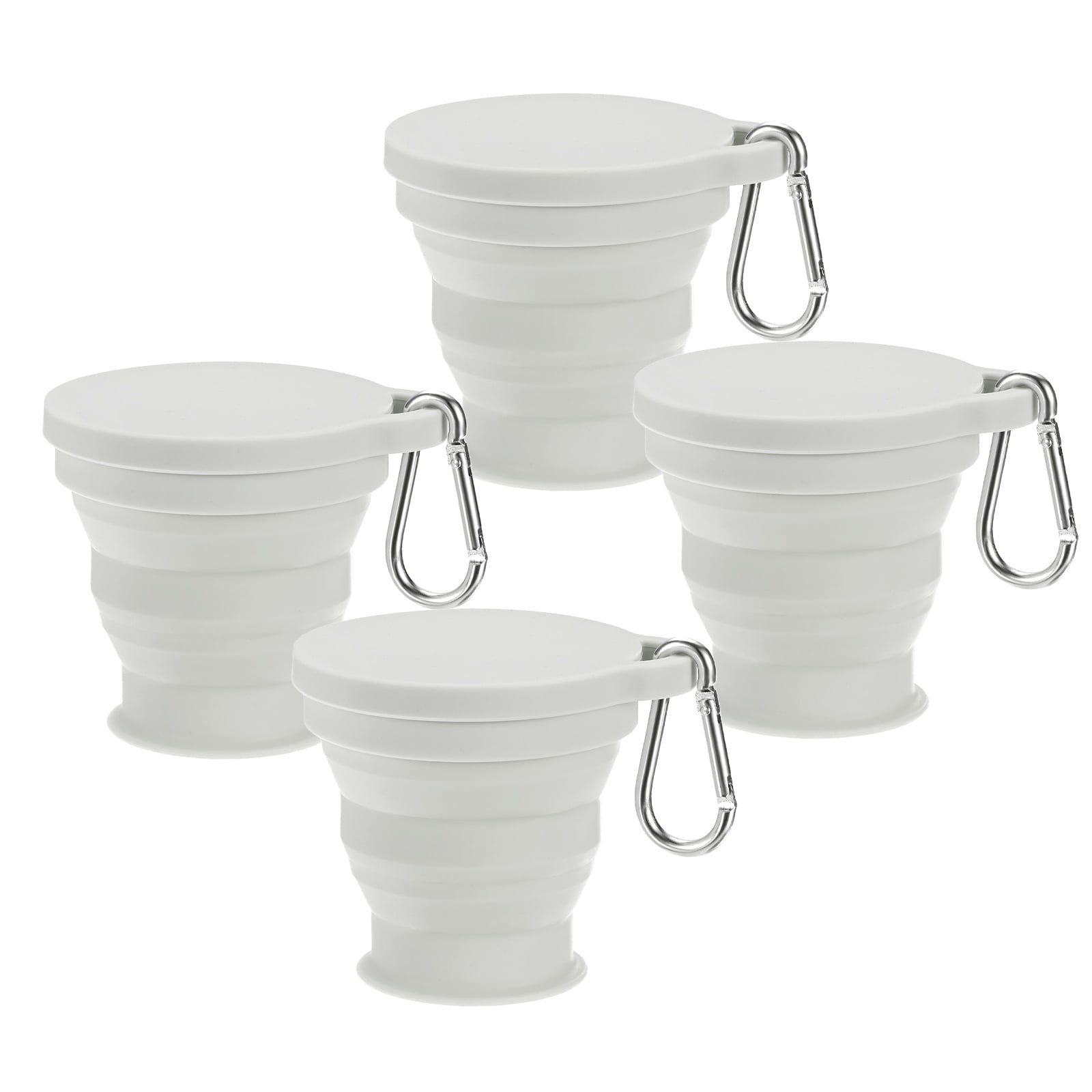 Uxcell 4 Pack Collapsible Travel Cup, 6oz(180ml) Silicone Portable Foldable Water Cup Bottle with Spring Buckle [Light Gray]