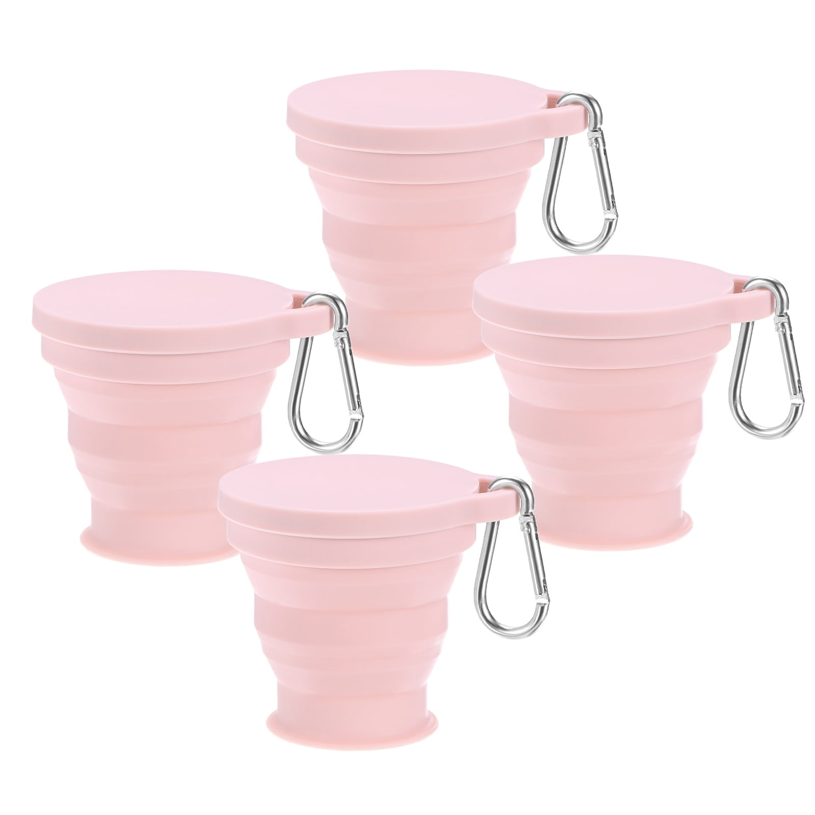 Uxcell 4 Pack Collapsible Travel Cup, 6oz(180ml) Silicone Portable Foldable Water Cup Bottle with Spring Buckle [Pink]