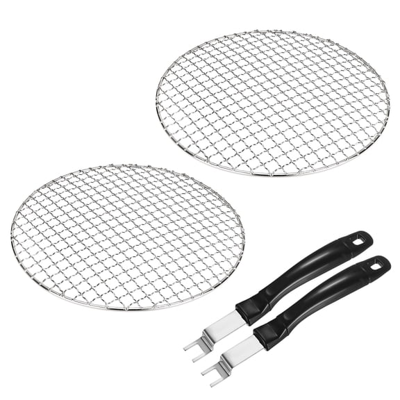 Uxcell 4-Pack Cooling Rack, 10.2" Round 201 Stainless Steel Baking Rack with Grill Grate Lifter Gripper [Silver Tone]