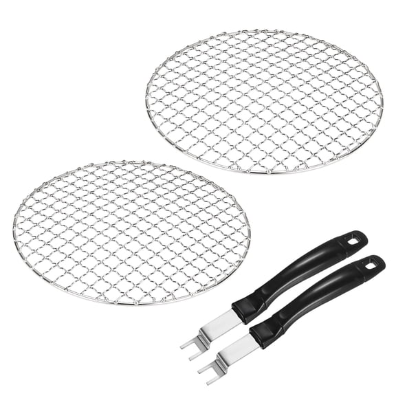 Uxcell 4-Pack Cooling Rack, 8.3" Round 201 Stainless Steel Baking Rack with Grill Grate Lifter Gripper [Silver Tone]