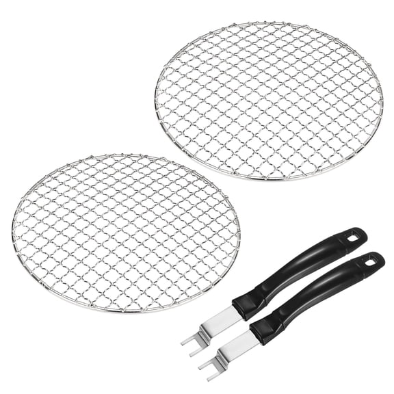 Uxcell 4-Pack Cooling Rack, 8.7" Round 201 Stainless Steel Baking Rack with Grill Grate Lifter Gripper [Silver Tone]