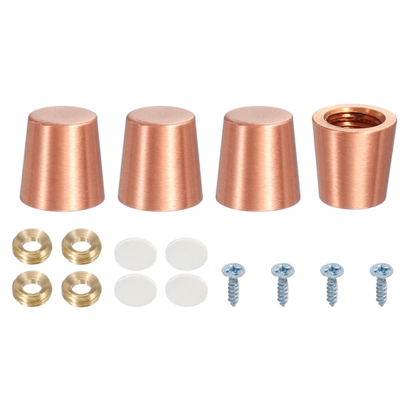 Uxcell 4 Pack Copper Cutting Board Feet, 0.59" x 0.59" Non Slip Mini Cabinet Leg Feet with Screws and Washers for Wood Boards Box Display Tray Riser